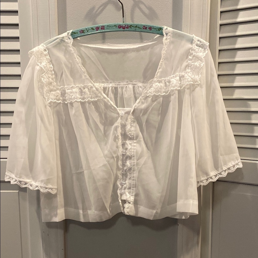 White Lace Trim Blouse